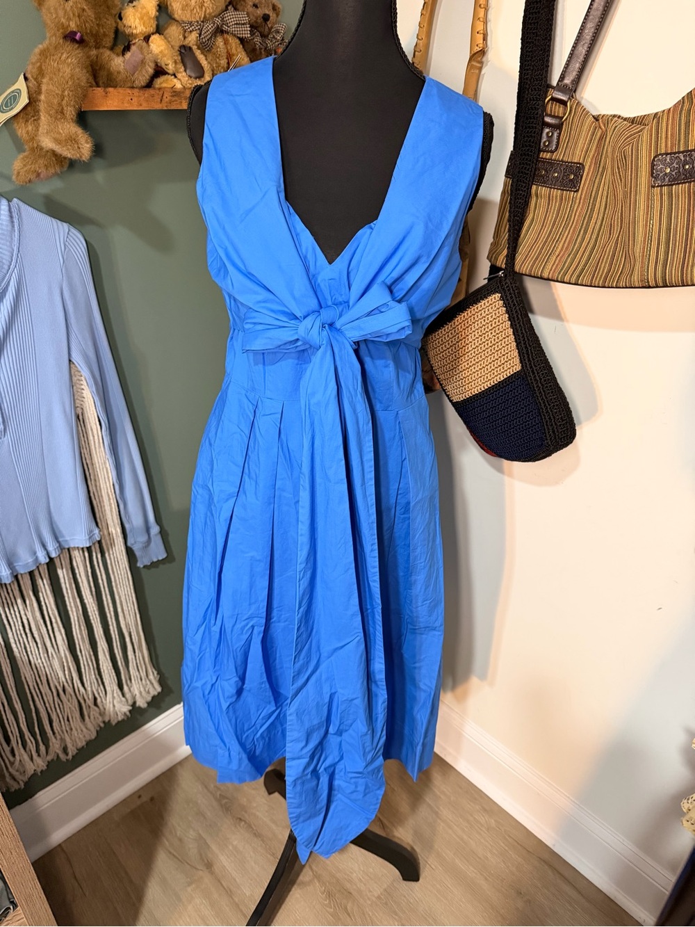 J.Crew Cobalt Blue Bow Front Midi Dress Size 4 Sleeveless Semi-Formal